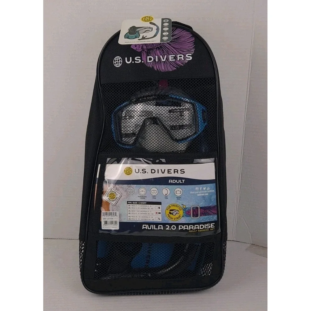 U.S. Divers‎ Avila 2.0 Paradise Adult Snorkel Set Betta Black Blue Size Medium